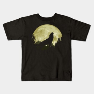 Wolf And Epic Full Moon Kids T-Shirt